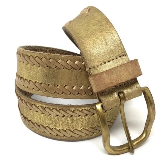 Nine West Vintage Distressed Leather Metallic Gold Belt Size Medium Vintage NINE WEST Gold Leather Distressed Belt - Beads  main image 3